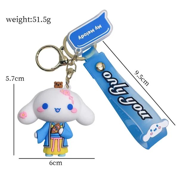 Stock Cute Kuromi Rubber Keychain Creative Cross Dressing Doll Pendant Keychains Cartoon Pendant Gift 3D Rubber Toy Key Chains