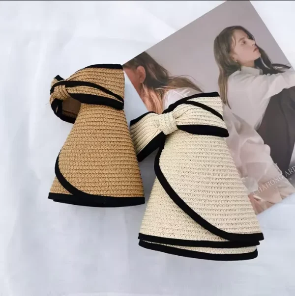 Stock Wholesale Women's Sun Visor Hats Wide Brim Straw Beach Hat Panama UPF 50+ UV Ponytail Hats for Women Foldable Floppy