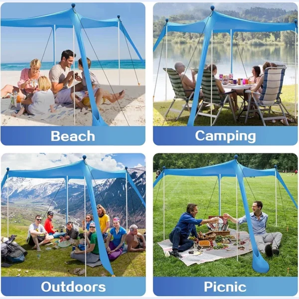 Factory Beach Tent Pop up Shade Beach Canopy Portable Sun Shelter Extra Windproof Rope Stable Sun Protection for Family Outdoor