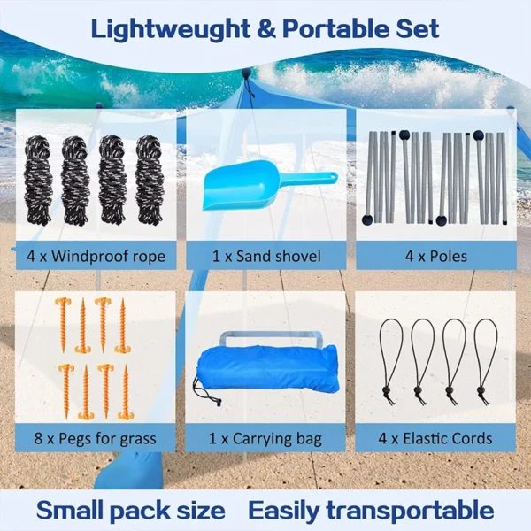 Factory Beach Tent Pop up Shade Beach Canopy Portable Sun Shelter Extra Windproof Rope Stable Sun Protection for Family Outdoor