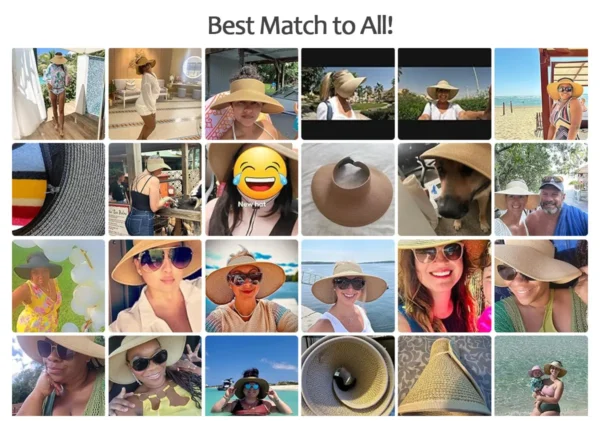 Customize Sun Visor Hats for Women Wide Brim Straw Panama Roll-Up Ponytail Summer Beach Hat UV UPF Packable Foldable Travel