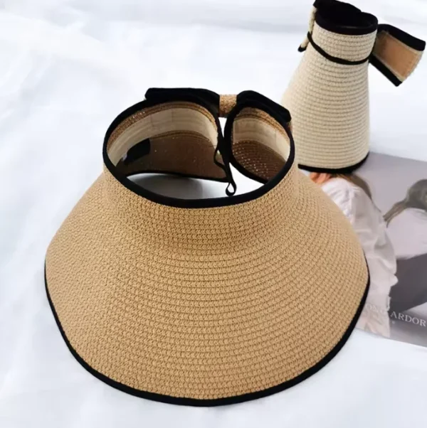 Stock Wholesale Women's Sun Visor Hats Wide Brim Straw Beach Hat Panama UPF 50+ UV Ponytail Hats for Women Foldable Floppy
