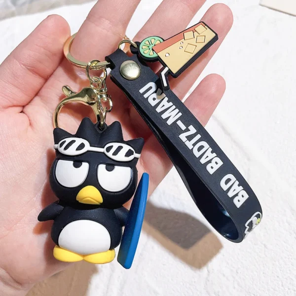 Stock Cute Kuromi Rubber Keychain Creative Cross Dressing Doll Pendant Keychains Cartoon Pendant Gift 3D Rubber Toy Key Chains
