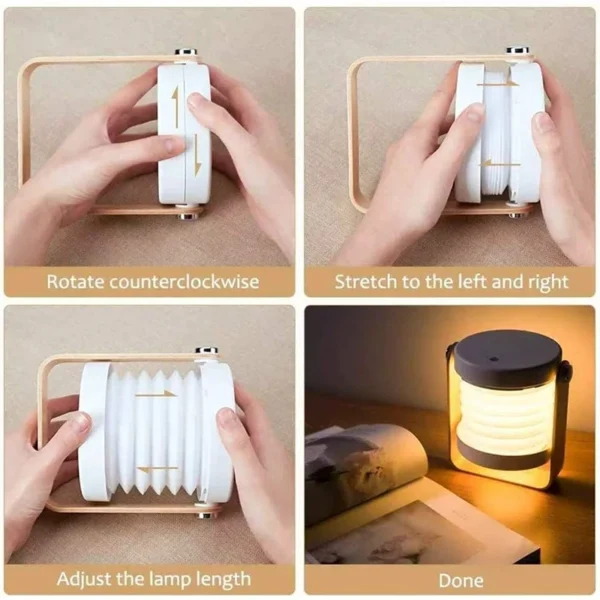 Factory Wholesale 4 in 1 USB Retractable LED Wooden Handle Light Creative Wooden Handle Telescopic Folding Led Touch Lamp