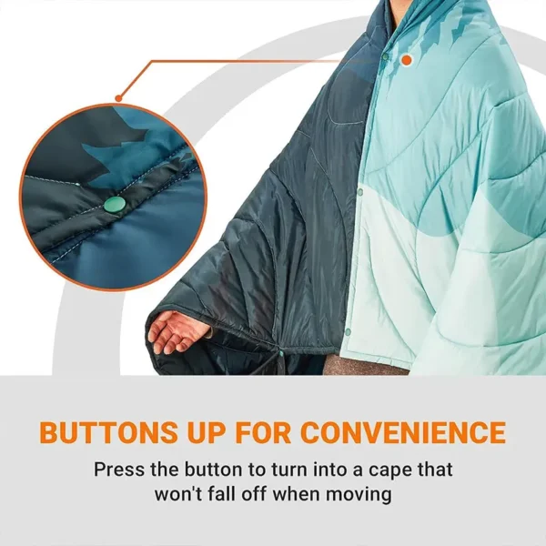 Ultralight Camping Blanket Down Alternative Puffy Printed Wearable Blanket Snap Buttons Corner Loops Weatherproof Quilt Outdoor
