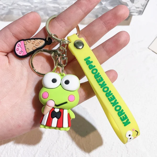 Stock Cute Kuromi Rubber Keychain Creative Cross Dressing Doll Pendant Keychains Cartoon Pendant Gift 3D Rubber Toy Key Chains