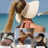 Customize Sun Visor Hats for Women Wide Brim Straw Panama Roll-Up Ponytail Summer Beach Hat UV UPF Packable Foldable Travel