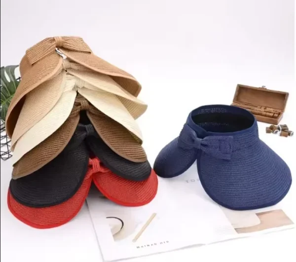 Stock Wholesale Women's Sun Visor Hats Wide Brim Straw Beach Hat Panama UPF 50+ UV Ponytail Hats for Women Foldable Floppy