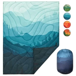 Ultralight Camping Blanket Down Alternative Puffy Printed Wearable Blanket Snap Buttons Corner Loops Weatherproof Quilt Outdoor