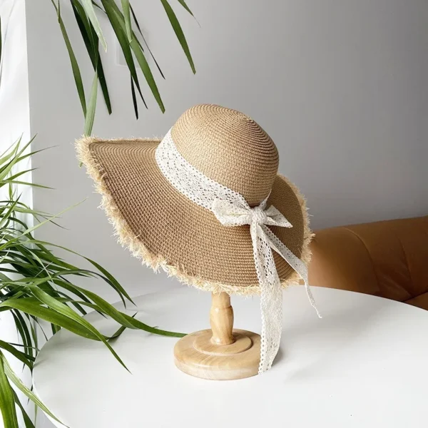 Hcf476929c8a142dbb2de2bb6bb4e85fbJ.webp Stock Women Paper Straw Hat Panama Large Wide Brim Straw Floppy Hat Summer Sun Fashion Broad Beach Hats for Women and Men