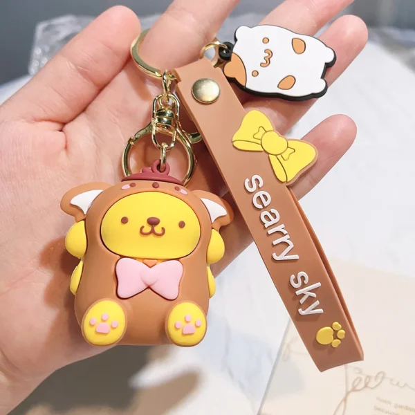 Stock Cute Kuromi Rubber Keychain Creative Cross Dressing Doll Pendant Keychains Cartoon Pendant Gift 3D Rubber Toy Key Chains