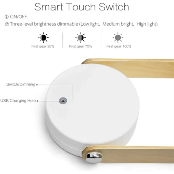 Factory Wholesale 4 in 1 USB Retractable LED Wooden Handle Light Creative Wooden Handle Telescopic Folding Led Touch Lamp